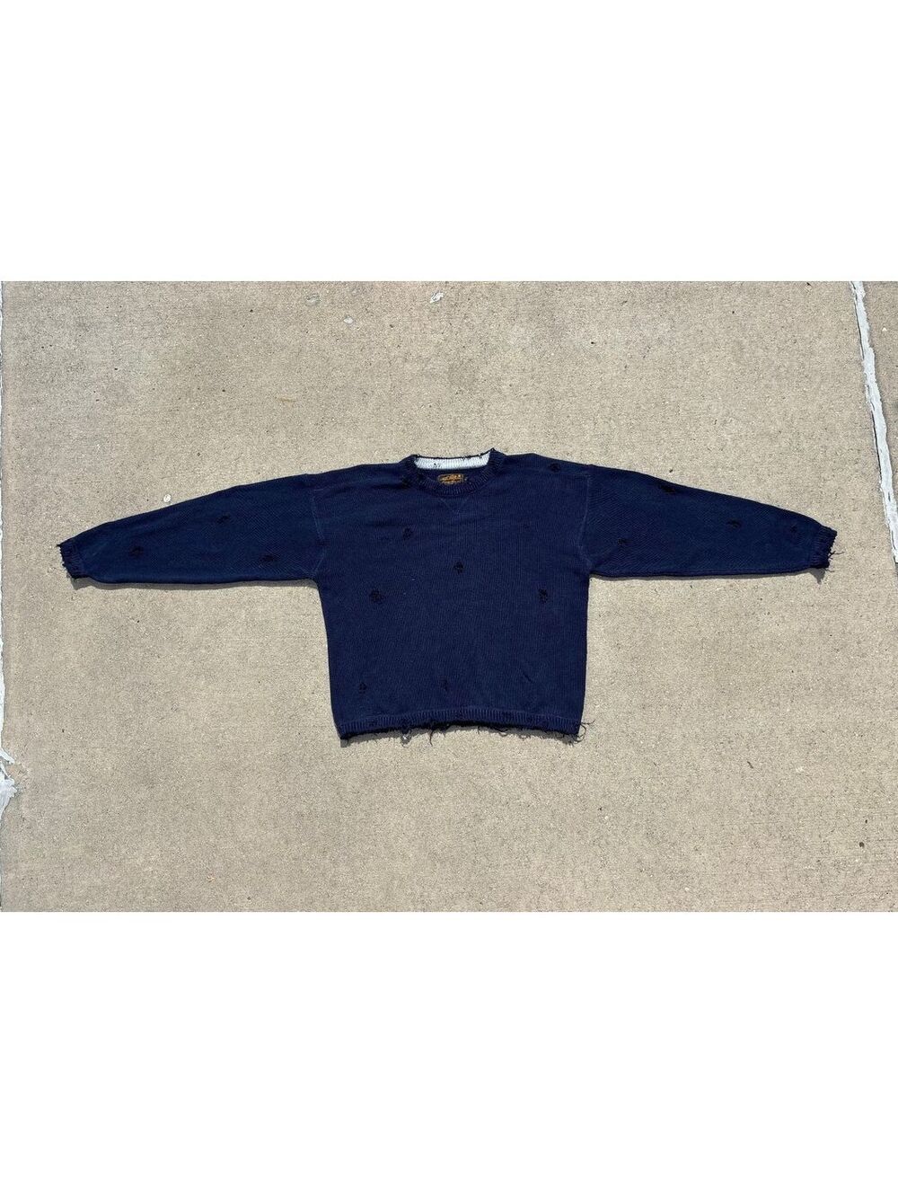 90's Eddie Bauer Distressed Navy Blue Cotton Sweater Size L